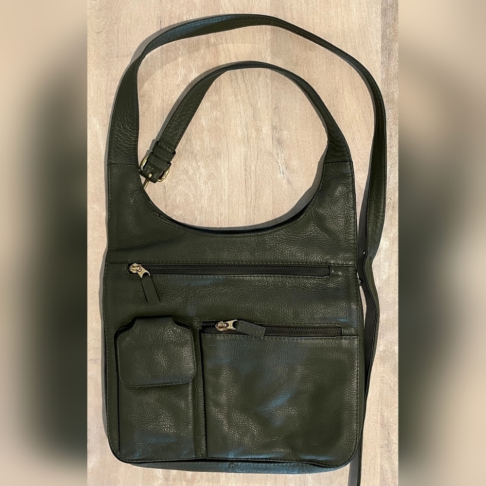 JP Ourse & Cie "Traveler" Green Leather Crossbody Bag